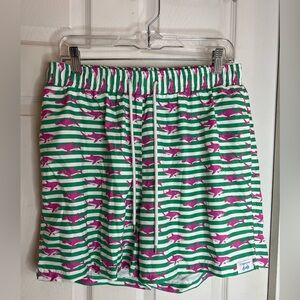 bald head blues Men Swim Trunks Board Shorts Medium Pink Shark Pinstripe Preppy